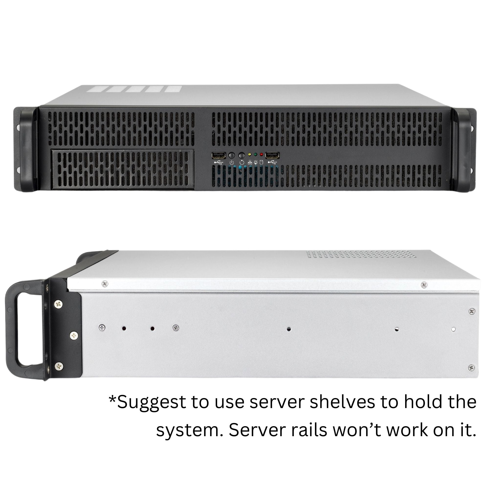 RackOwol 2U Server Chassis Case, 4x 3.5"/2.5" HDD Bay, 1x 5.25" Device, Micro-ATX Motherboard Support ; Fans: Rear 2x 80mm, Size: 16.9"x3.5"x15.0"