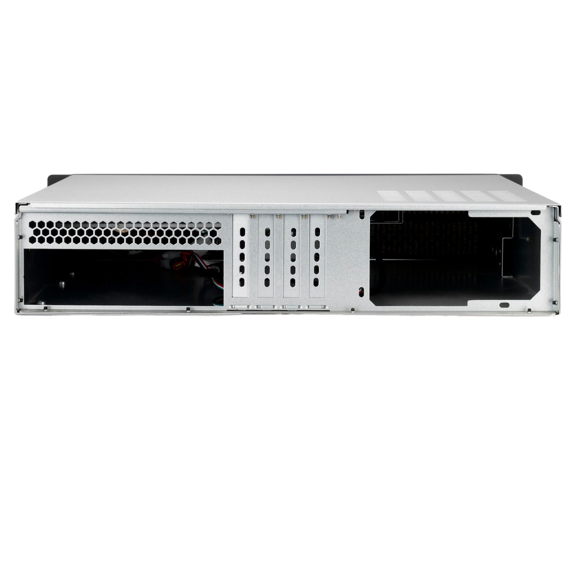 RackOwol 2U Server Chassis Case, 4x 3.5"/2.5" HDD Bay, 1x 5.25" Device, Micro-ATX Motherboard Support ; Fans: Rear 2x 80mm, Size: 16.9"x3.5"x15.0"