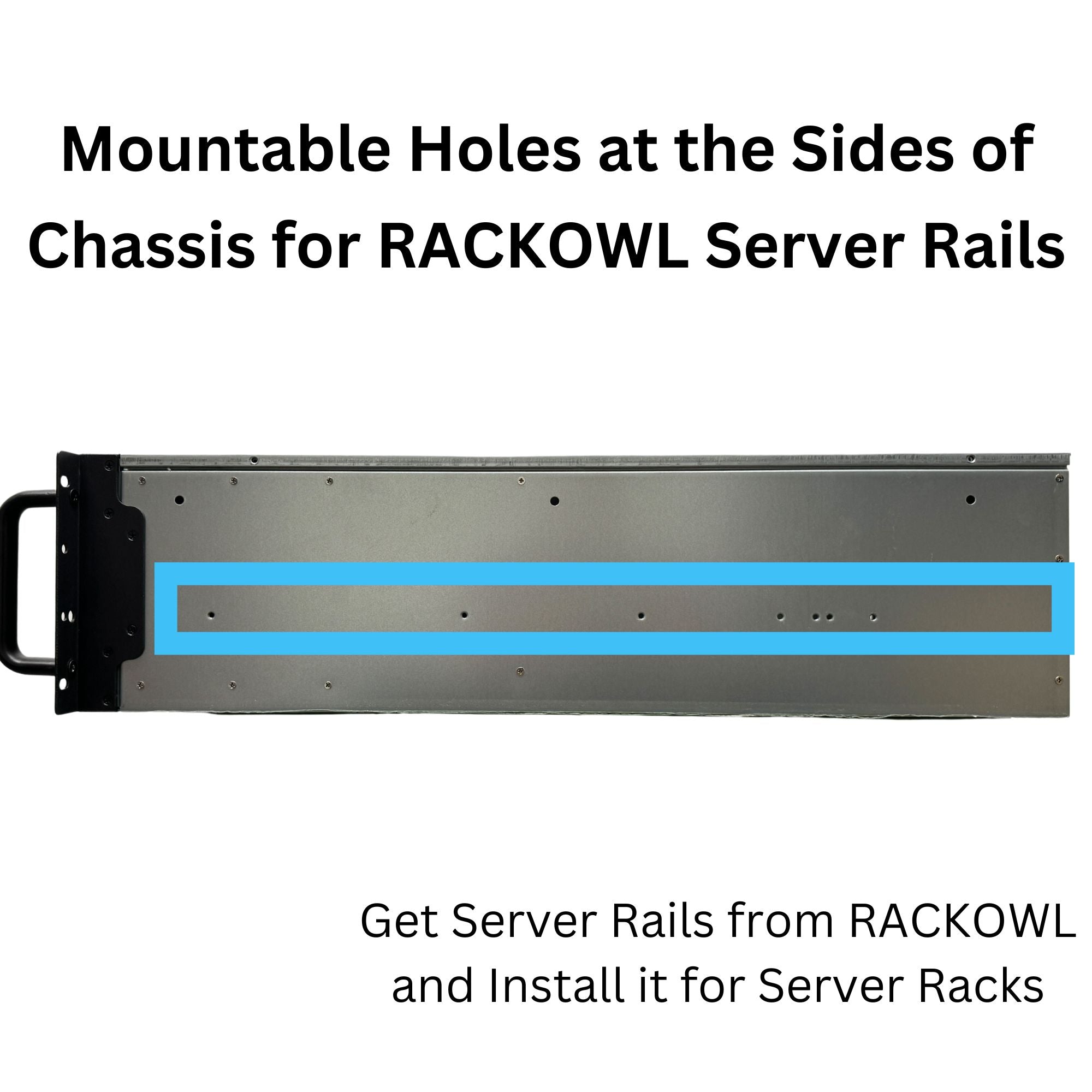 RackOwl 4U Rackmount Server Chassis Case; 13x HDD Bays (10* 3.5" & 3* 5.25"), E-ATX/ CEB/ EEB/ ATX Mobo, Fan: Front 2* 120mm, Mid 4* 80mm, Rear 2* 80mm, Front Panel Lock