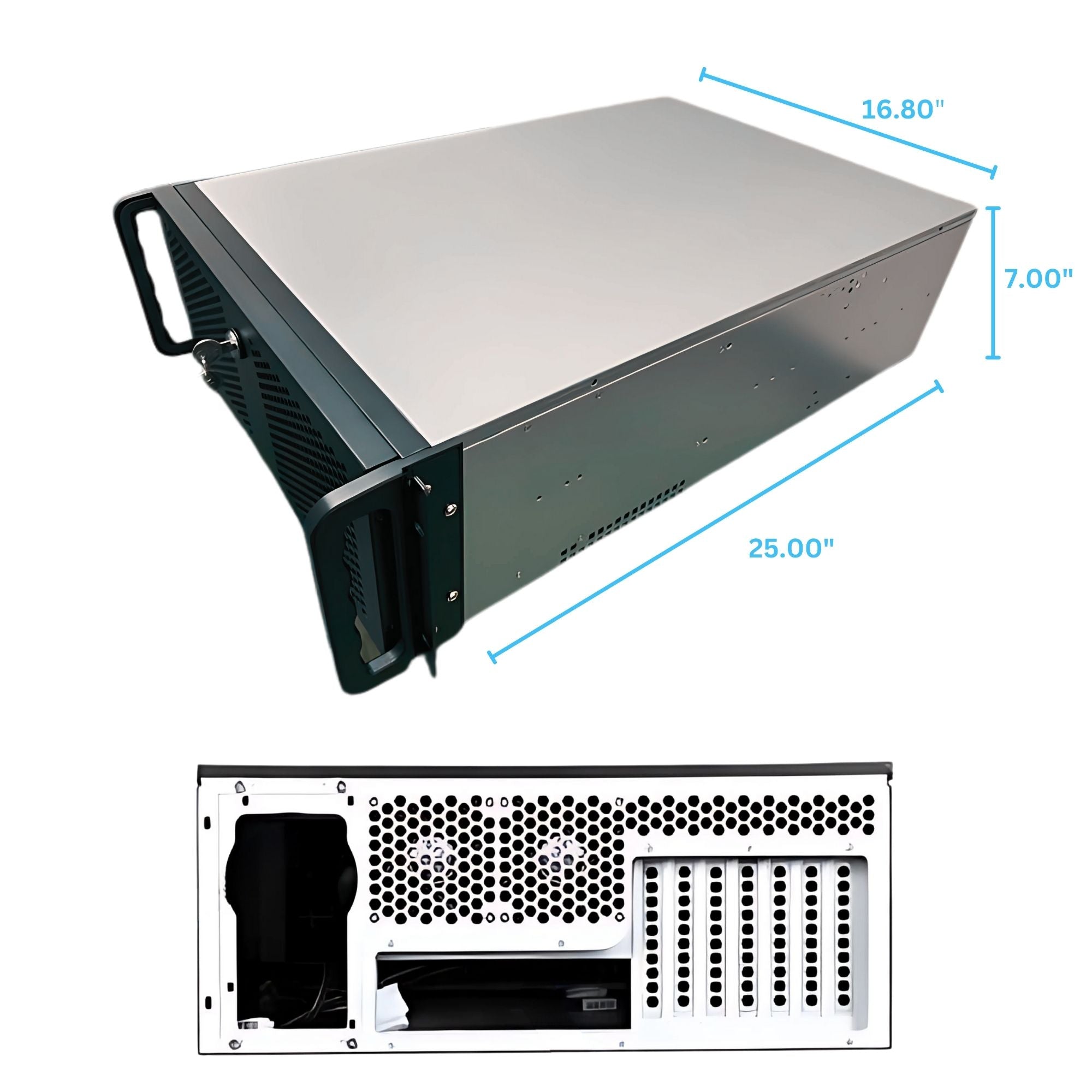 RackOwl 4U Rackmount Server Chassis Case, 8*HDD Bays & 3*5.25" Devices, E-ATX/ CEB/ EEB/ ATX Mobo, Fan: Front 2*120mm, Mid 3*120mm, Rear 2*80mm, Front Panel Lock, Size:16.8*7.0*25.0"